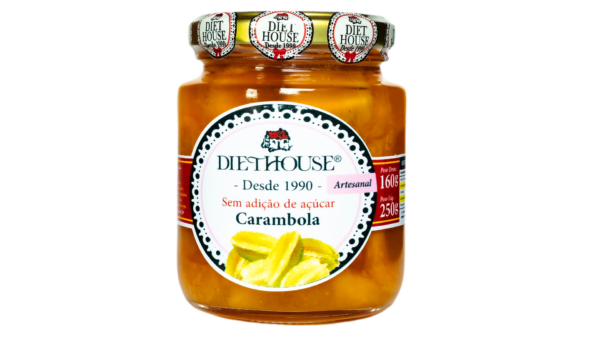 Doce de Carambola em calda sem açúcar, sem glúten, adoçado com Xilitol (250g)