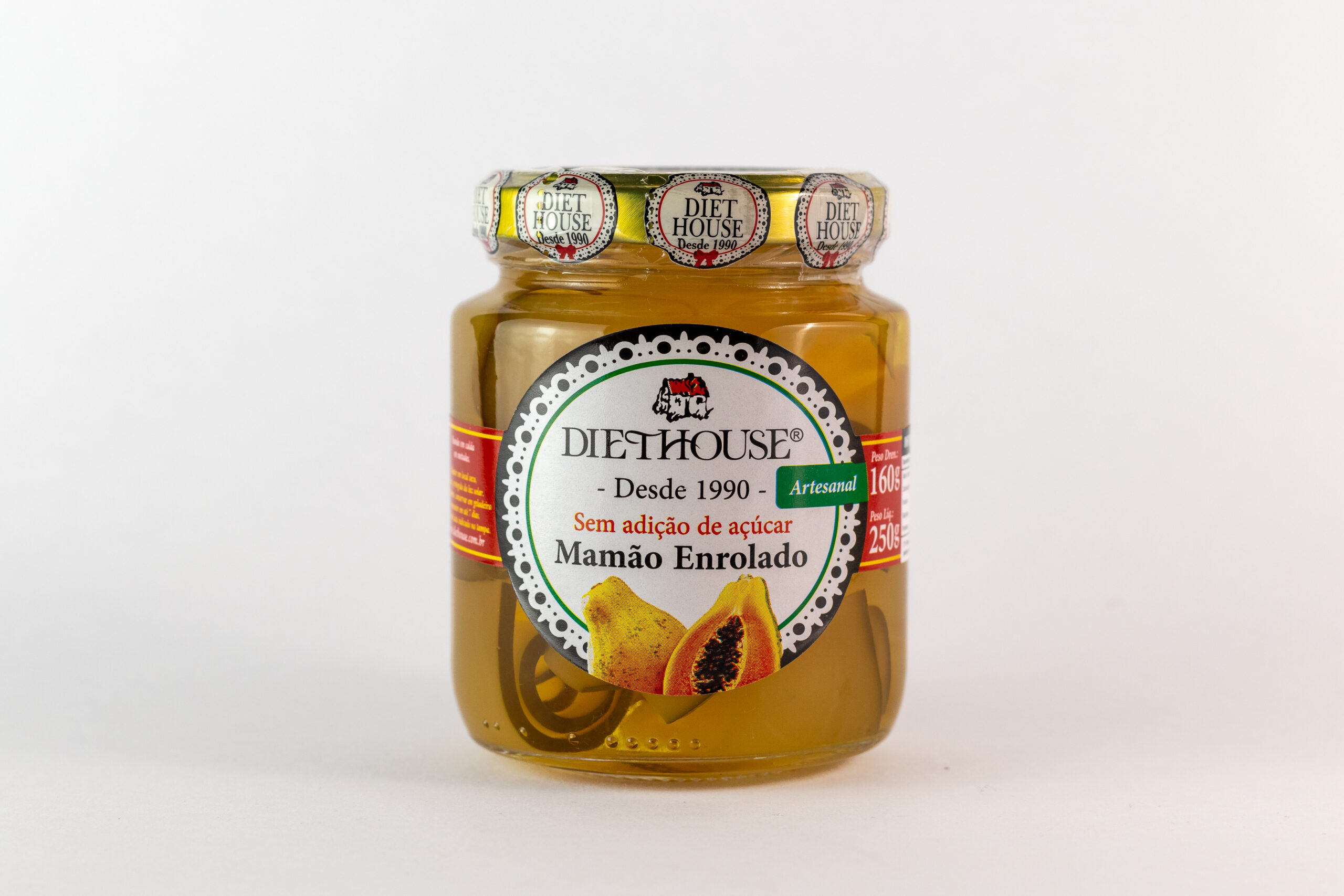 Doce de Mamão Enrolado sem Açúcar, sem glúten e adoçado com Xilitol (250g)