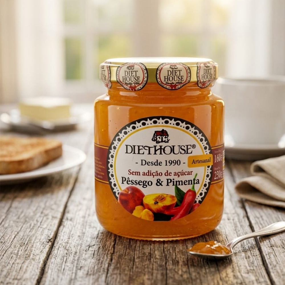 Doce de Pessego com Pimenta, sem açúcar, adoçado com xilitol